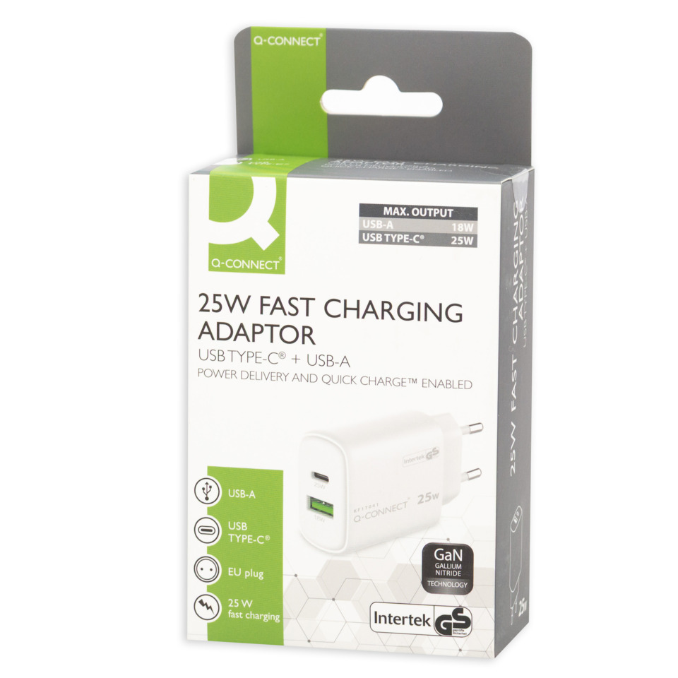 25W, Schnellladegerät, USB-A, USB-C, EU-Stecker