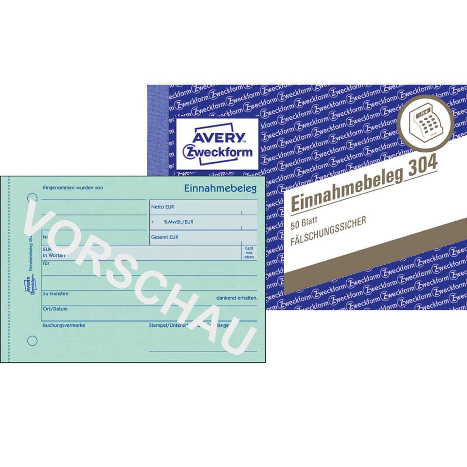 Einnahmebeleg, Kassenformular, Zweckform, 50 Blatt, Fälschungssicher