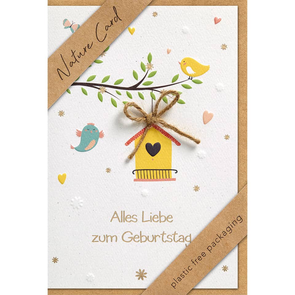 Naturkarten, Vogel, Bienenwaben, Juteband, Geburtstagskarte