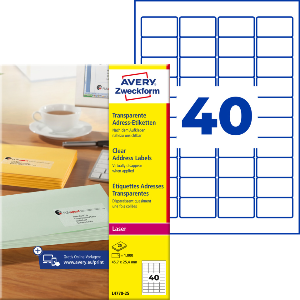 Lasertags, Transparente Etiketten, Adressetiketten, Etikettenblatt, Beschriftungsblatt