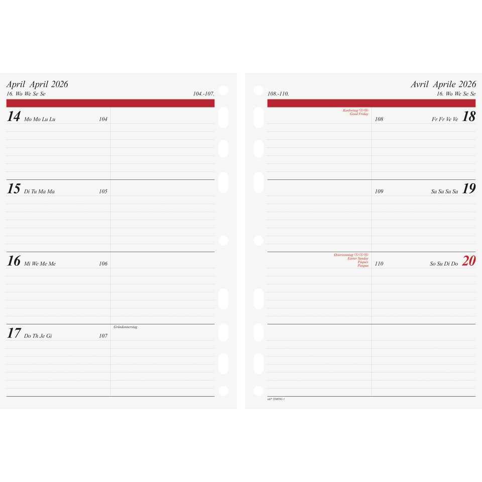 Kalender, Wandkalender, April 2026,  Datumplaner, Zweibilder-Layout