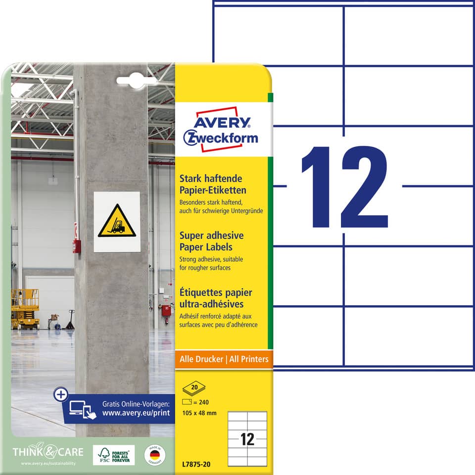 Etiketten, Papier-Labels, Klebebrief, Druckerzubehör, Avery-Zeckform