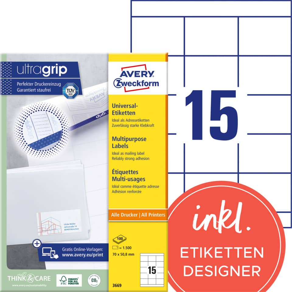 Etiketten, Klebeband, Druckeretiketten, Multifunktionsetiketten, 15er-Pack