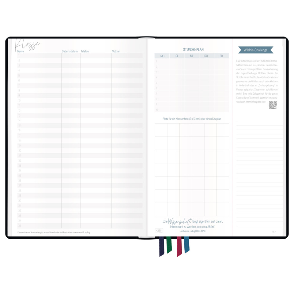 Notizbuch, Linienlayout, Offenbartes Layout, Spiralbindung, Tabs/Bookmarks