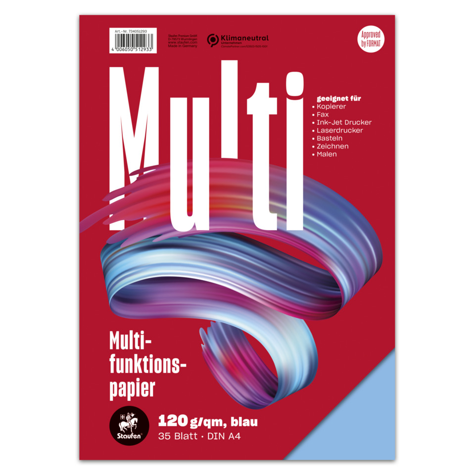 Multifunktionspapier, DIN A4, 120 g/m², blau, rot