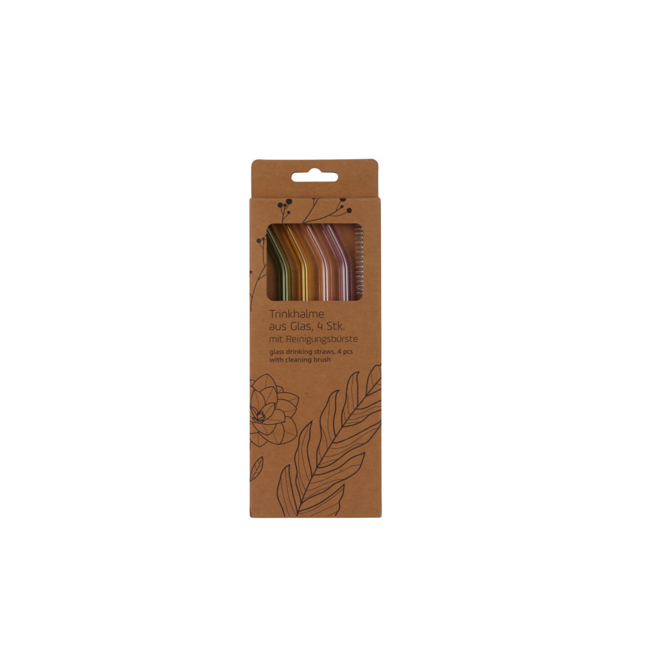 Trinkhalme, Glas, 4 Stk, Reinigungsbürste, Kartonverpackung