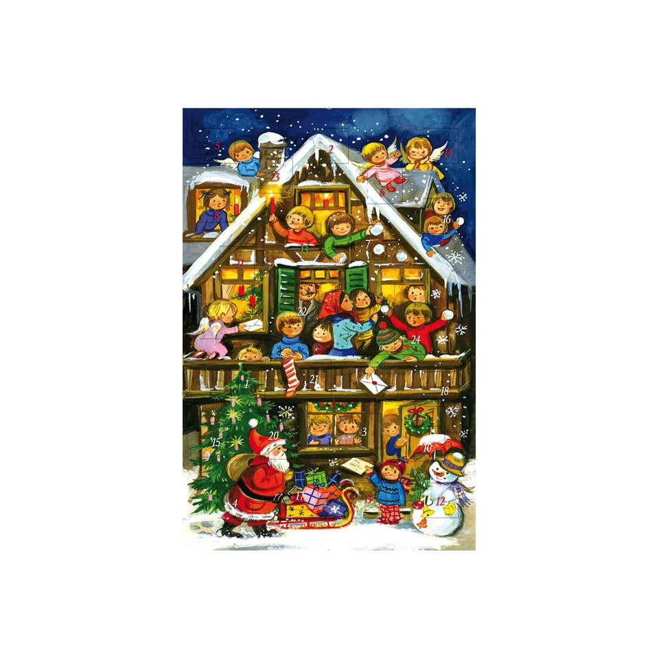 Adventskalender, Winterhaus, Kinderkalendar, Adventskalenderfiguren, Schneefall