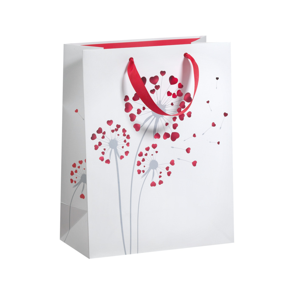Geschenkbeutel, Geschenktasche, Weiß, Dandelion, Rote Aufdrucke