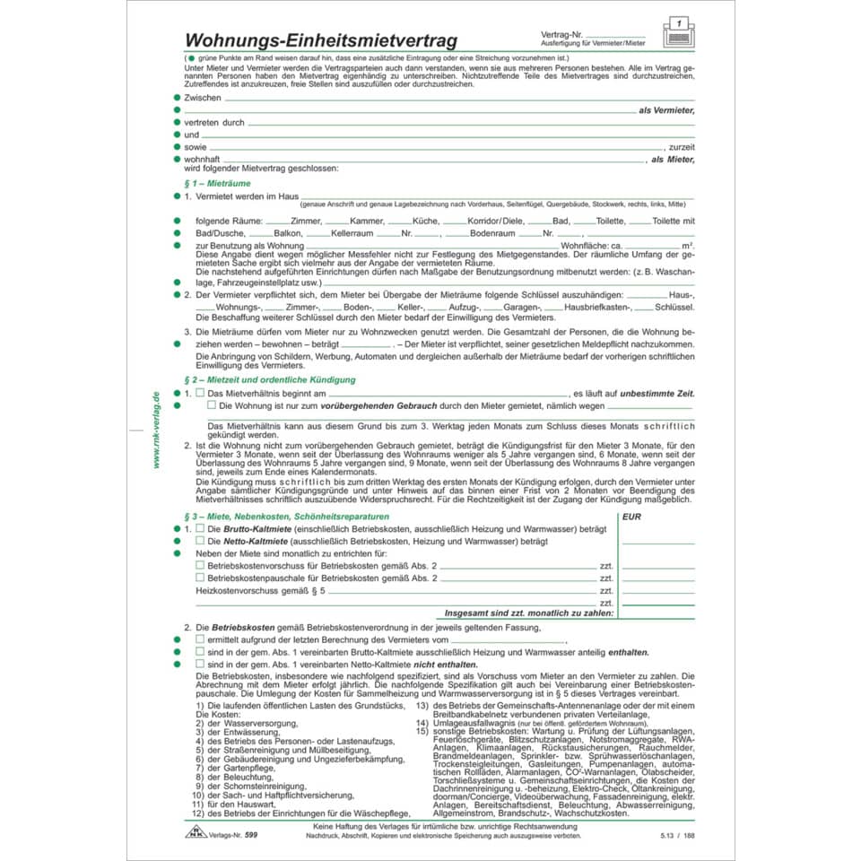 Mietvertrag, Wohnung, Dokument, Vertragsform, Seitenansicht