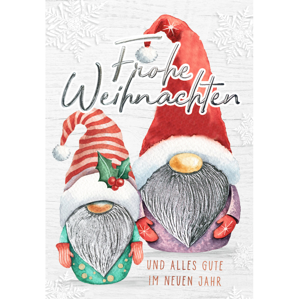 Weihnachtskarte, Gnom, Beide Gnome, Beige Schnee Hintergrund, Winter Grußkarte