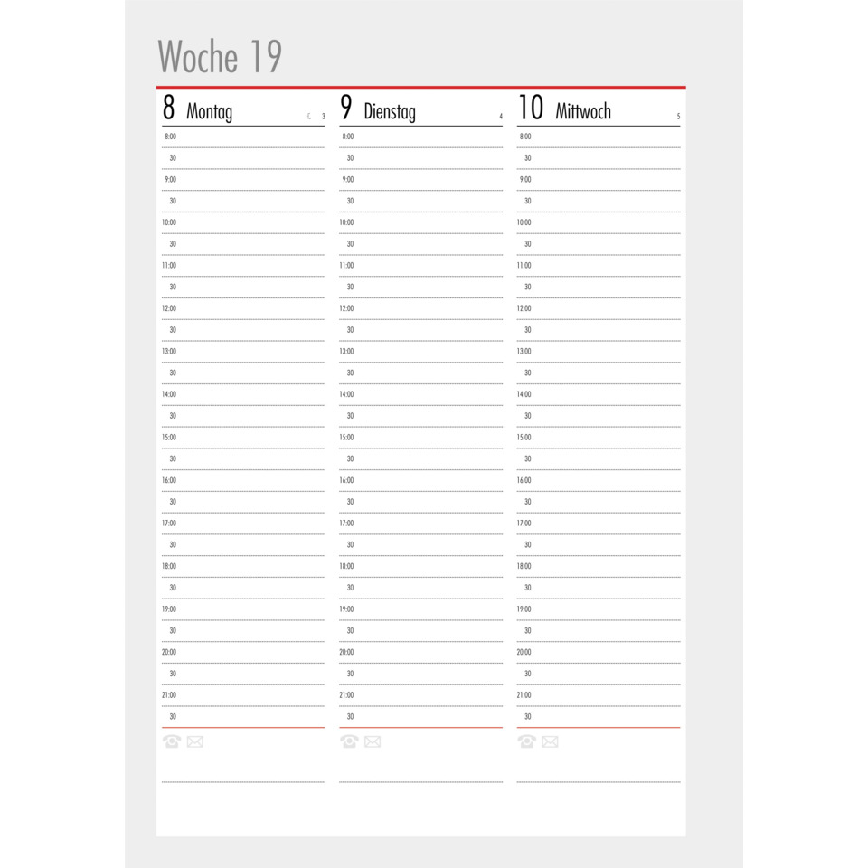 Kalender, Wochenplan, Tagesplan, Dreispalten, Monatsübersicht