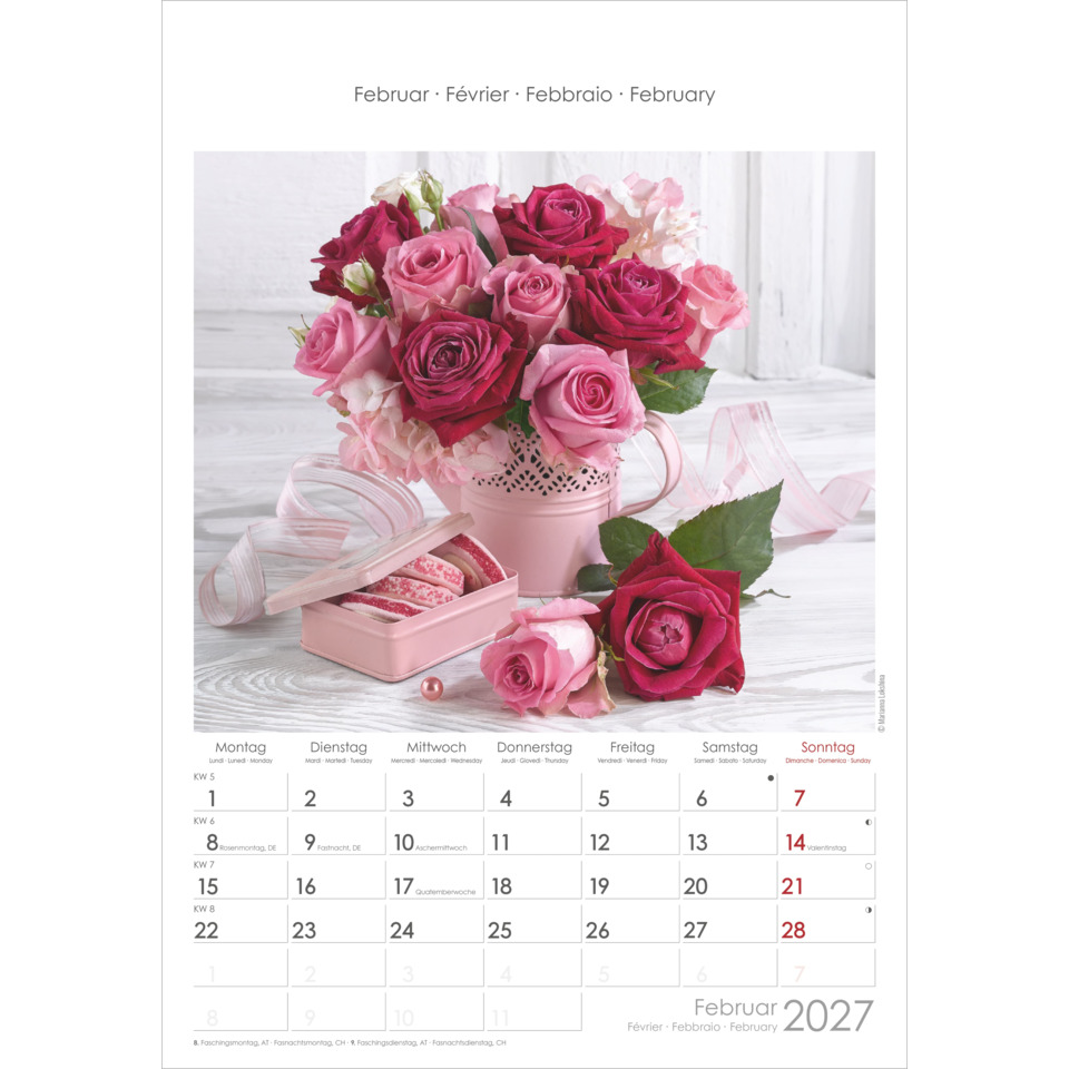 rosen, blumen, vasen, kalender, romantisch