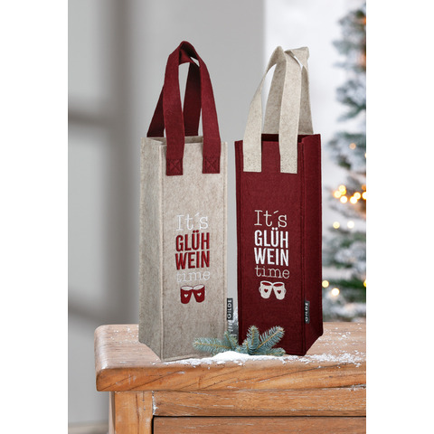 Flaschentragetasche Filz Schrift sortier GILDE 59929 10x10x30cm