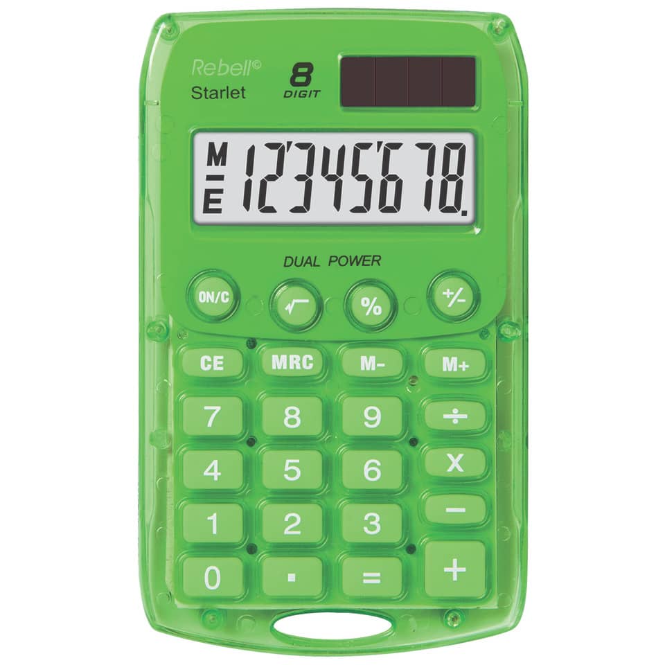 Taschenrechner, Kalkulator, LED-Display, Grün, Drucktasten