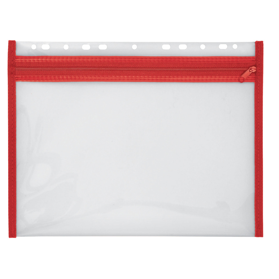 Zippetasche, Karteikartenhülle, Transparent, Rot, Reißverschluss