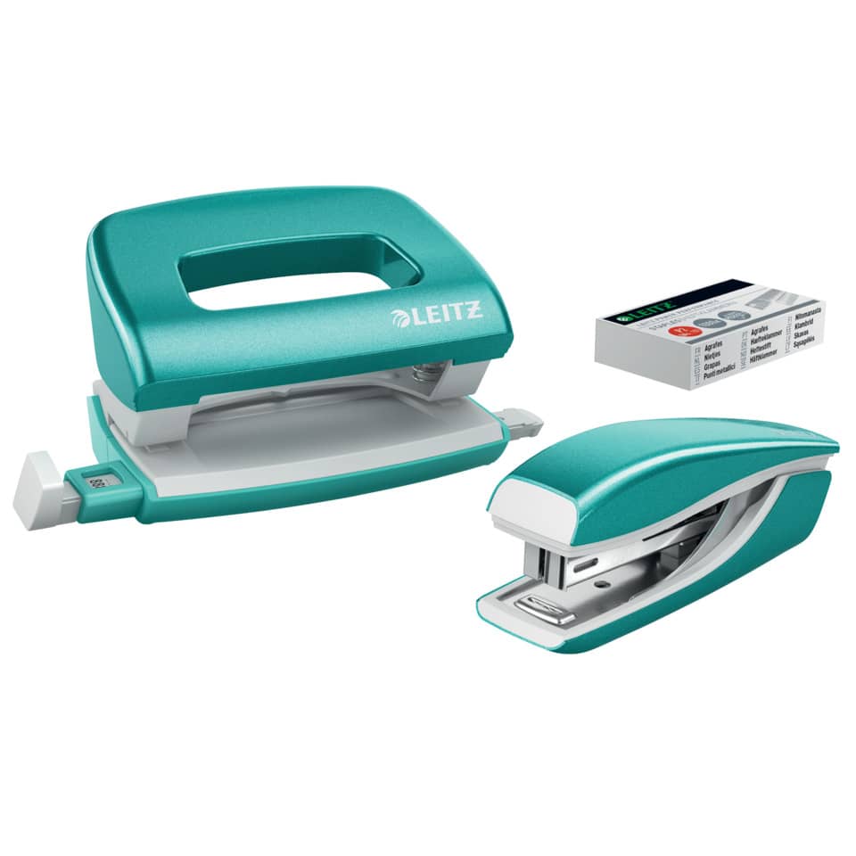 Locher+Hefter mini NeXXt WOW, 10 Blatt, Anschlagschiene, Metall, eisblau LEITZ 5561-20-51
