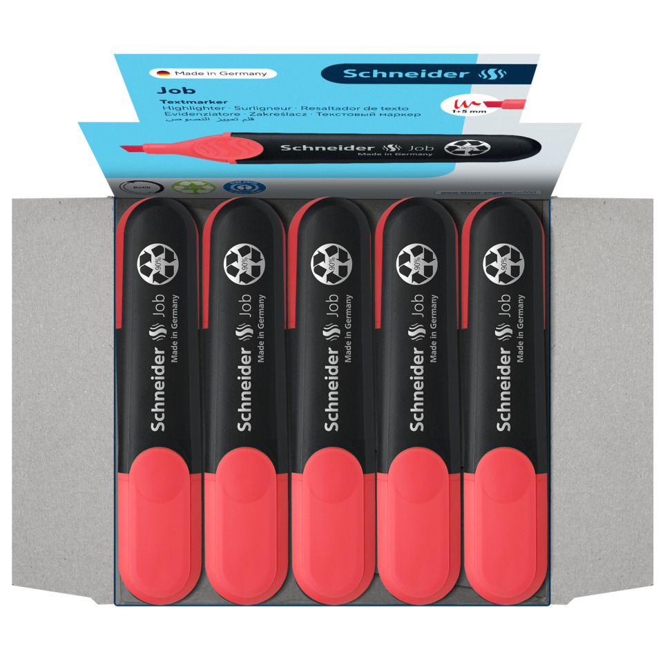 Textmarker, Set mit 5 Textmarkern, Schneider Job, Markierstifte, Rot-Schwarz