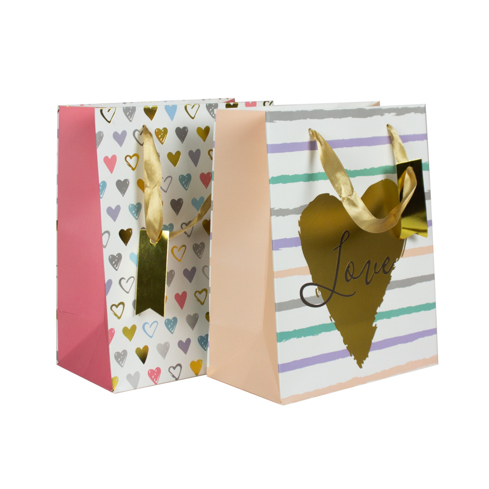 Geschenkbeutel, Geschenketasche, Herzmotiv, Goldener Aufhänger, Rosenholz