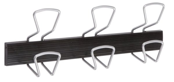 Wandgarderobe, 3 Doppelkleiderhaken, Metall, Schiene Kunststoff, schwarz