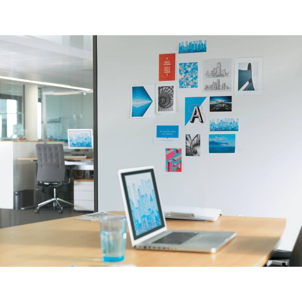 Laptop, Office desk, Blue decor, Wall art, Notebook surface