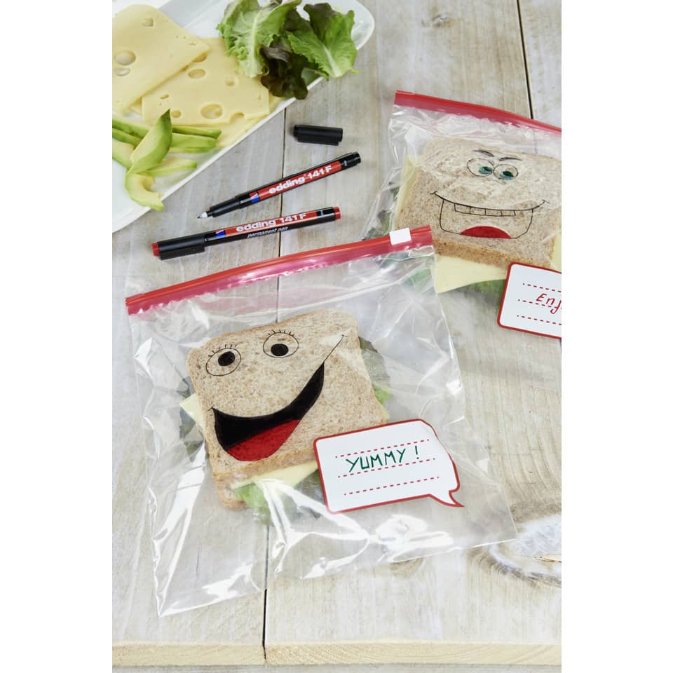Sandwich, Snack, Kids lunch, Plastic bag, Face sticker