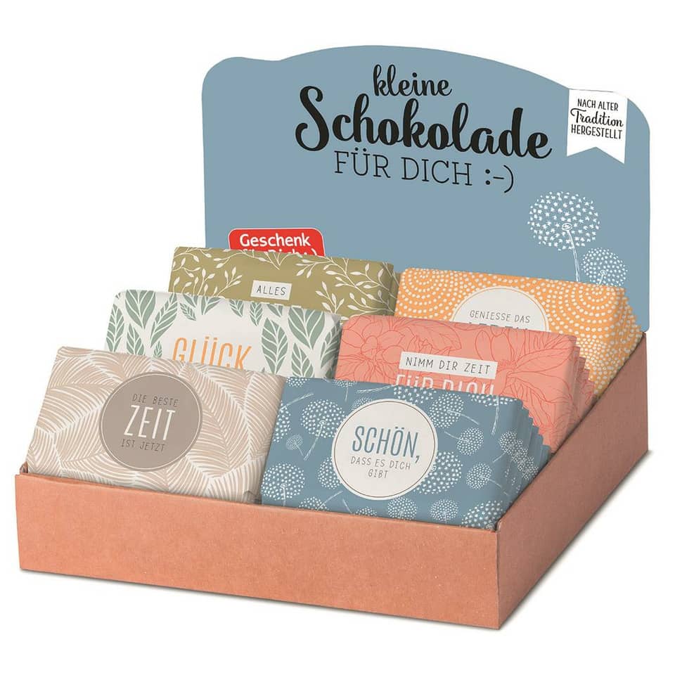 Schokolade, Kleines Set, Geschenkverpackung, Motivkarten, Nützliche Botschaften
