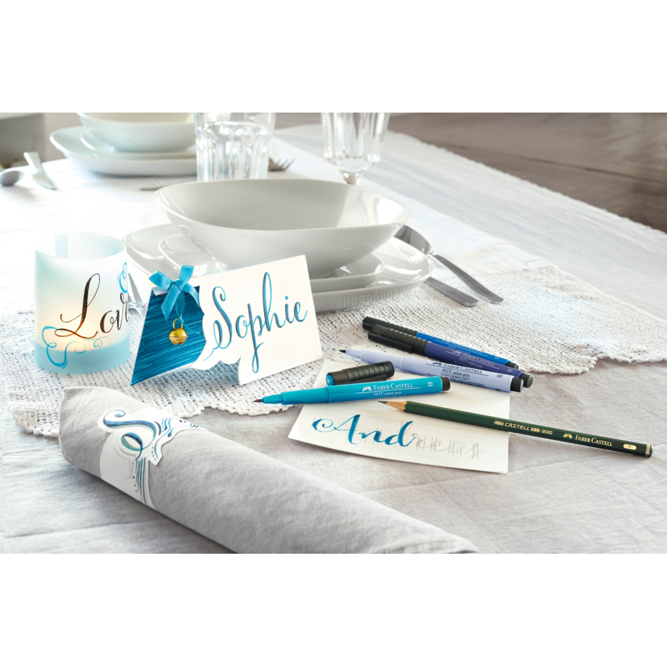 Name Karte, blauer Stift, Bleistifte, Tafel/ Tischdeko, Gastgeschenk