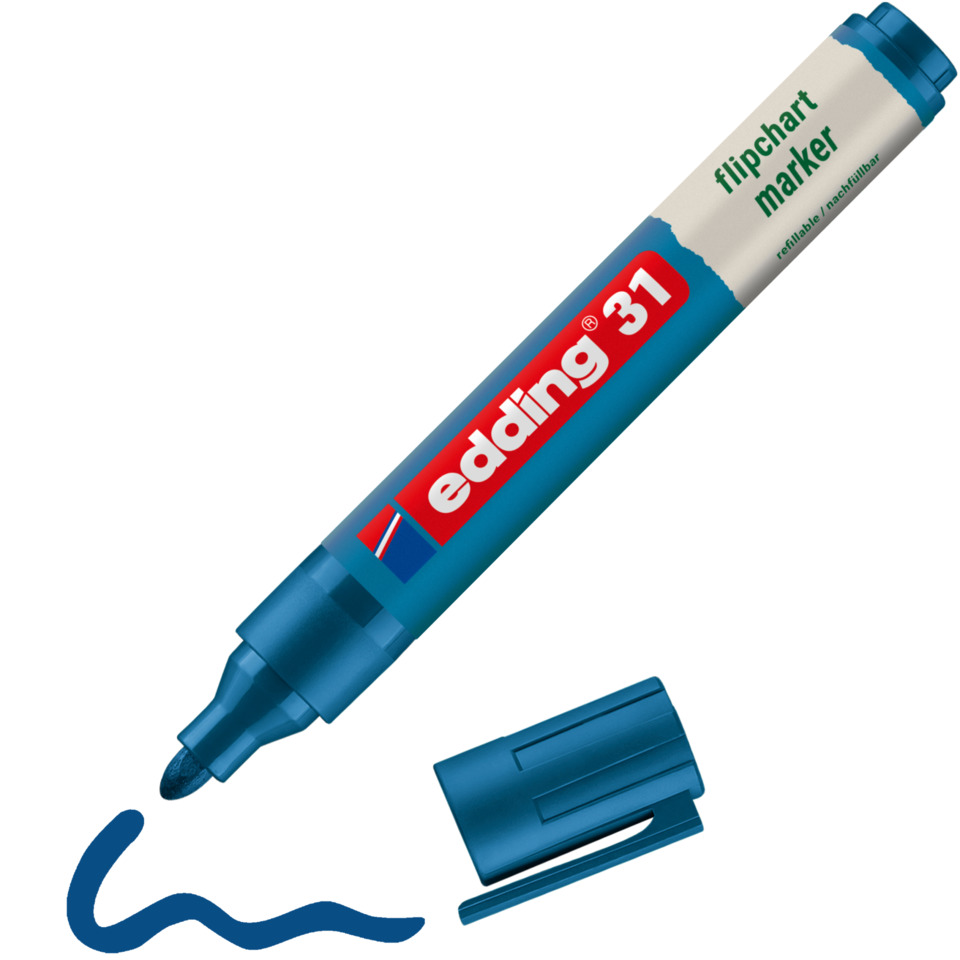 Permanentmarker, blauer Marker, edding 31, Spitze, nachfüllbar