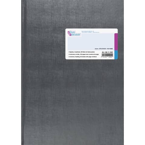 Spaltenbuch mit Kopfleiste A4, 192 Seiten, mit Seitenzahlen, 4 Spalten, Kunststoff, grau KÖNIG & EBHARDT 86-11042