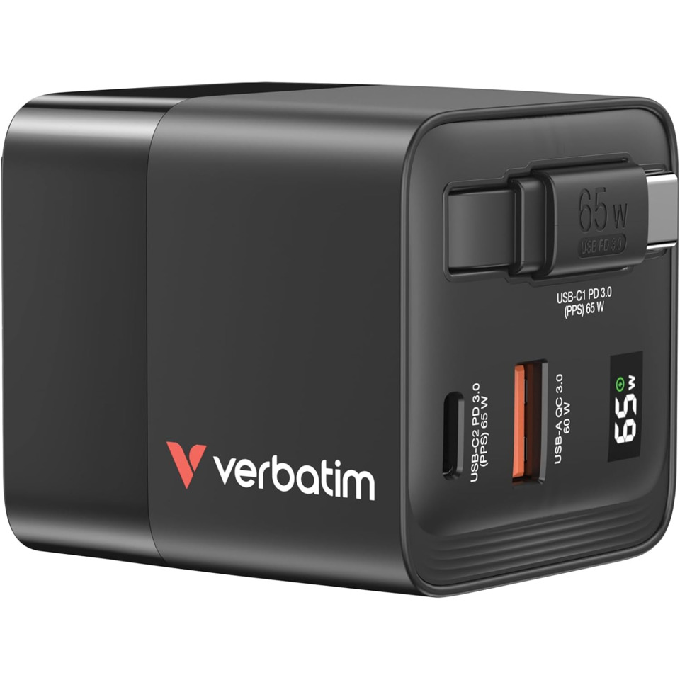 USB-C PD Ladegerät, Wandladegerät, 65 W, Verbatim, USB Ports