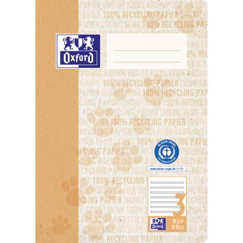 Heft Recycling, A5, 90g/m², 16 Blatt, Lin.3, liniert, orange OXFORD 400159455