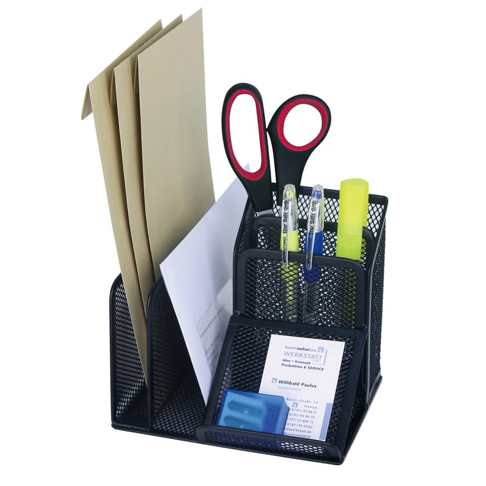 Schreibtischorganizer, Scherenhalter, Stifte, Papiertasche, Büromaterial