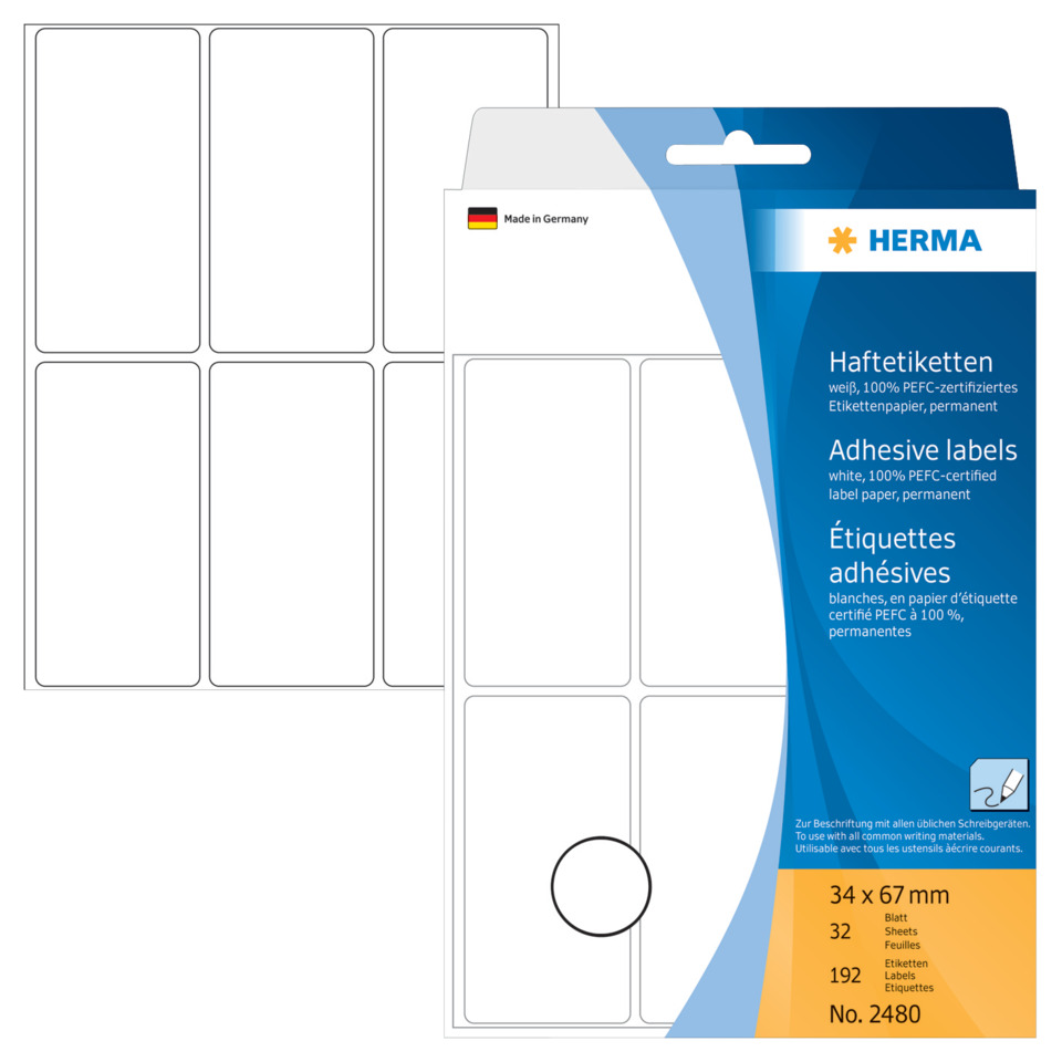 Etiketten, Adhesive labels, Etikettenpapier, 0.34 x 0.67 cm?, PEFC zertifiziert