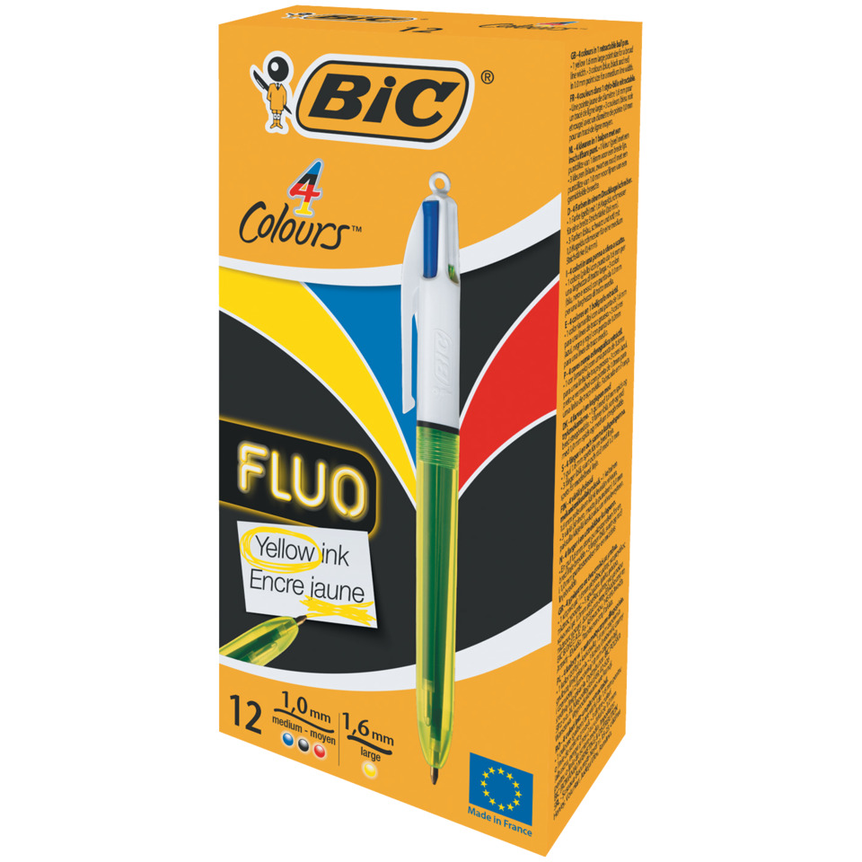 Kugelschreiber, Gelb, Fluo, 12er Pack, Klinge, Kugelschreiber, Gelb, 4 Farben, Filzstift, Tintenmine