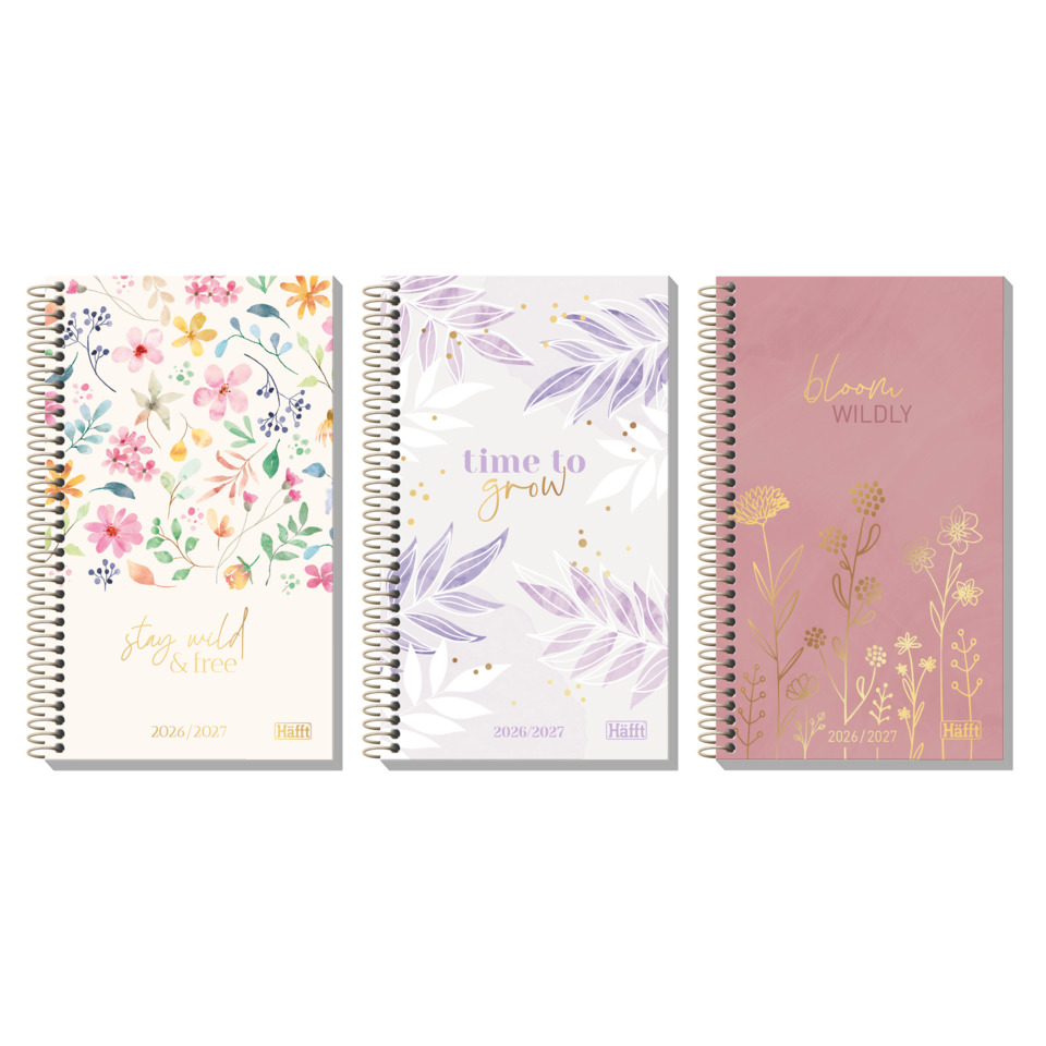 Notizbuch, Spiralbindung, Blumenmuster, Kalenderjahr, Dusty pink