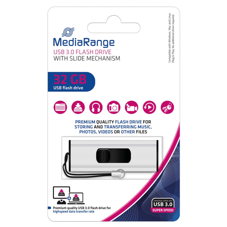 USB Flash Drive, 32 GB, USB 3.0, slim design, twist lanyard