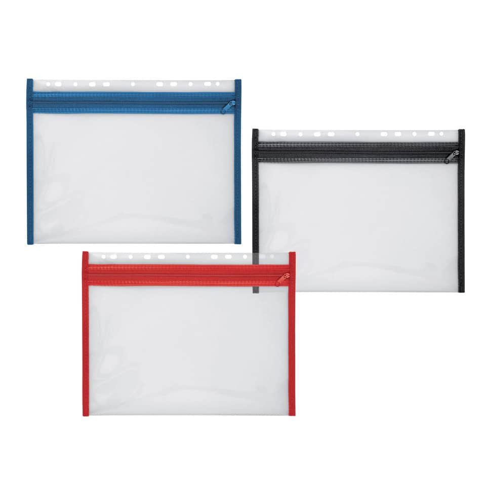 Beutel, Transparente Tasche, Reißverschluss, Kunststoffbeutel, Schwarz Blau Rot