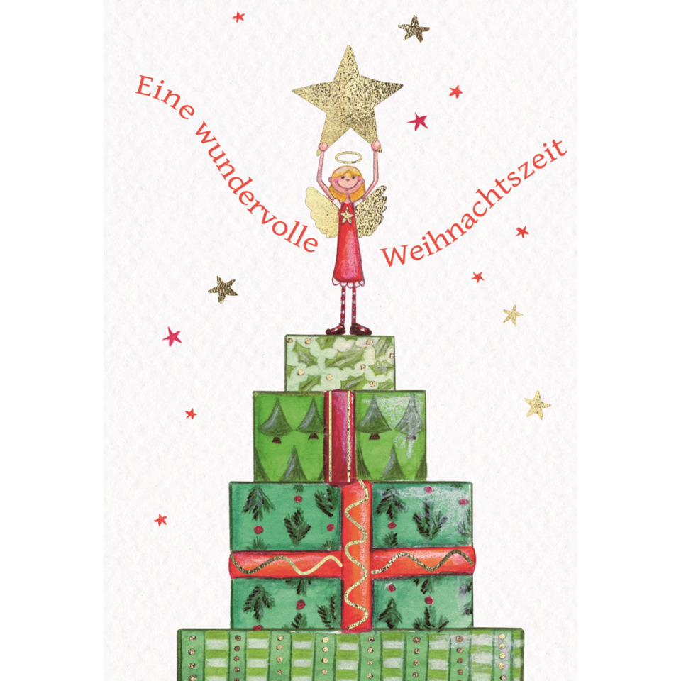 weihnachtskarte, engel, weihnachten, geschenkpyramide, stern