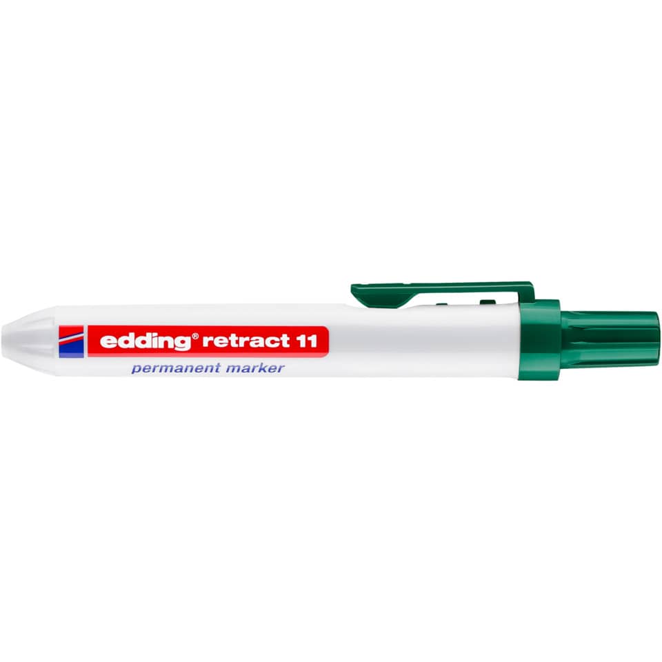 Permanentmarker, Markerstift, weißer Körper, grüne Kappe, edding retract 11