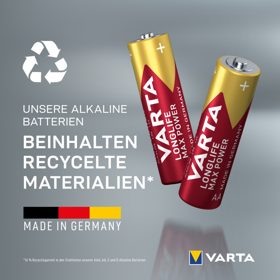 batteries, alkaline, recyclable, made in germany, battery image