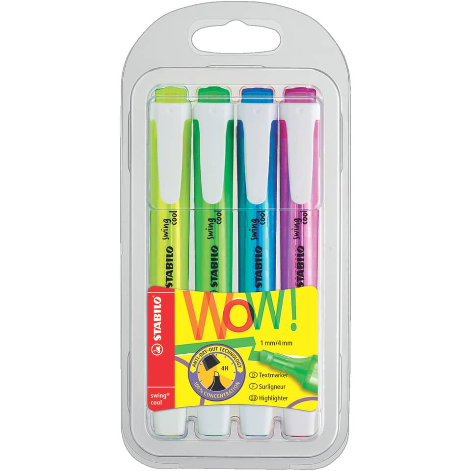 highlighter, marker, neon, vierfarbig, pack
