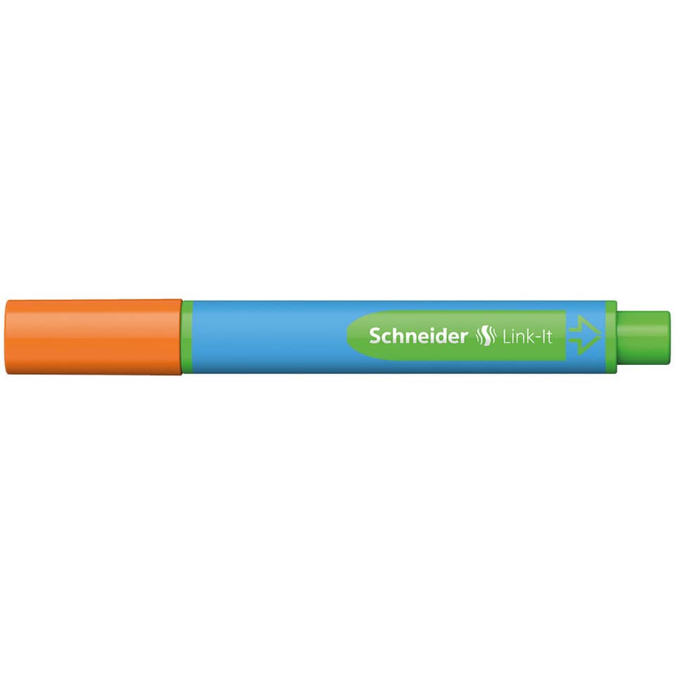 markierstab, highlighter, blauer körper, oranger deckel, grüner tip