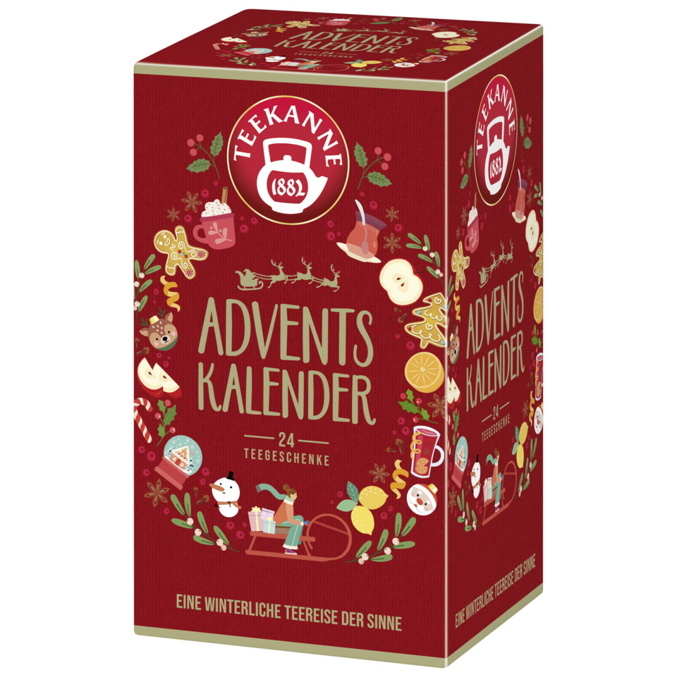 Adventskalender, Teekanne, Kartonbox, Rot, Winter