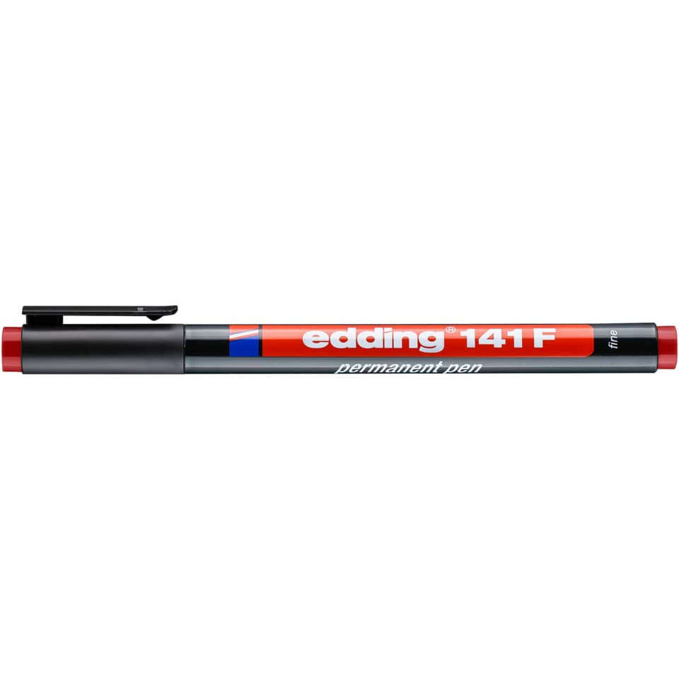 Permanentmarker, Stift, Edding 141F, Kunststoffkörper, Roter Deckel