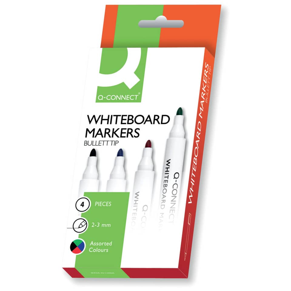 Whiteboard, Marker, Bullet Tip, Assorted Colors, 4 Pieces