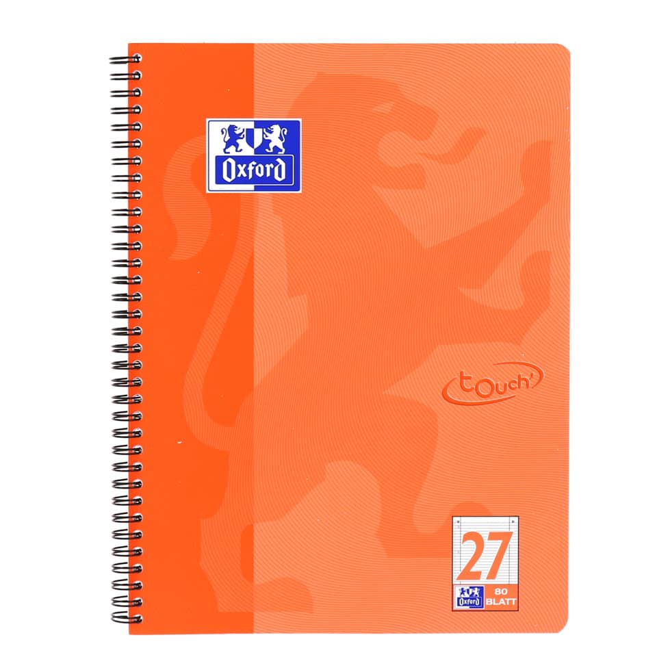 spiral notebook, orange cover, Oxford, notebook page count, A4 size