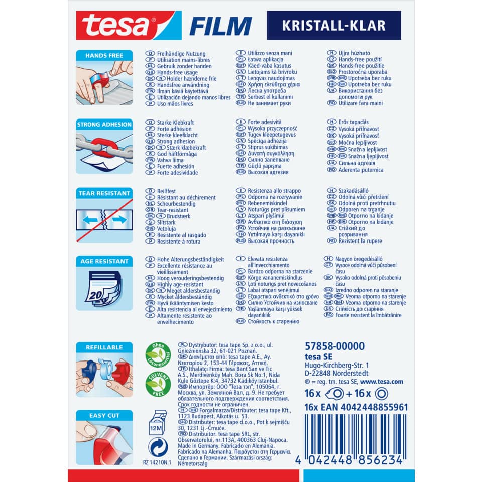 tesa Film, Kristall-Klar, Klarfilm, starke Haftung, reißfest