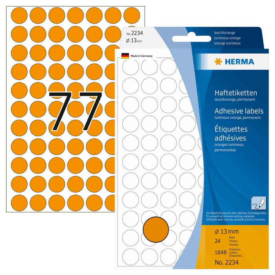 adhesive labels, orange dots, dot sheet, label sheet, circle stickers