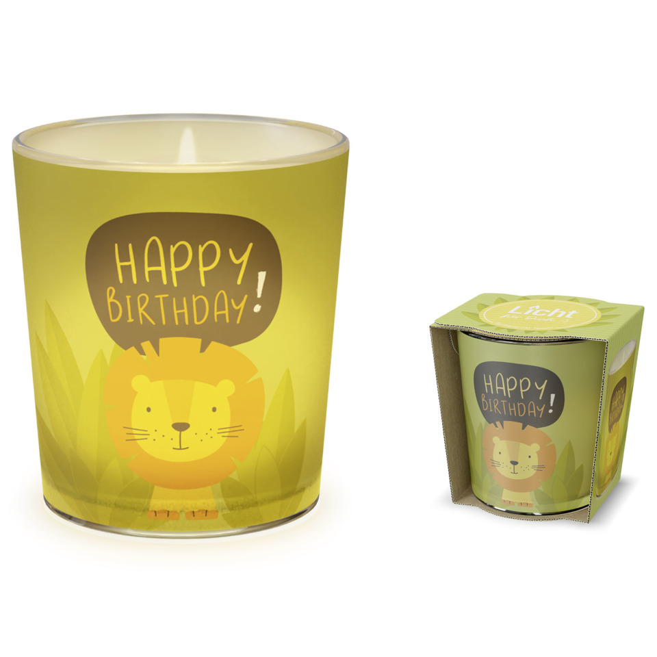 Becher, Löwe, Geburtstag, Kerze, Kartonverpackung