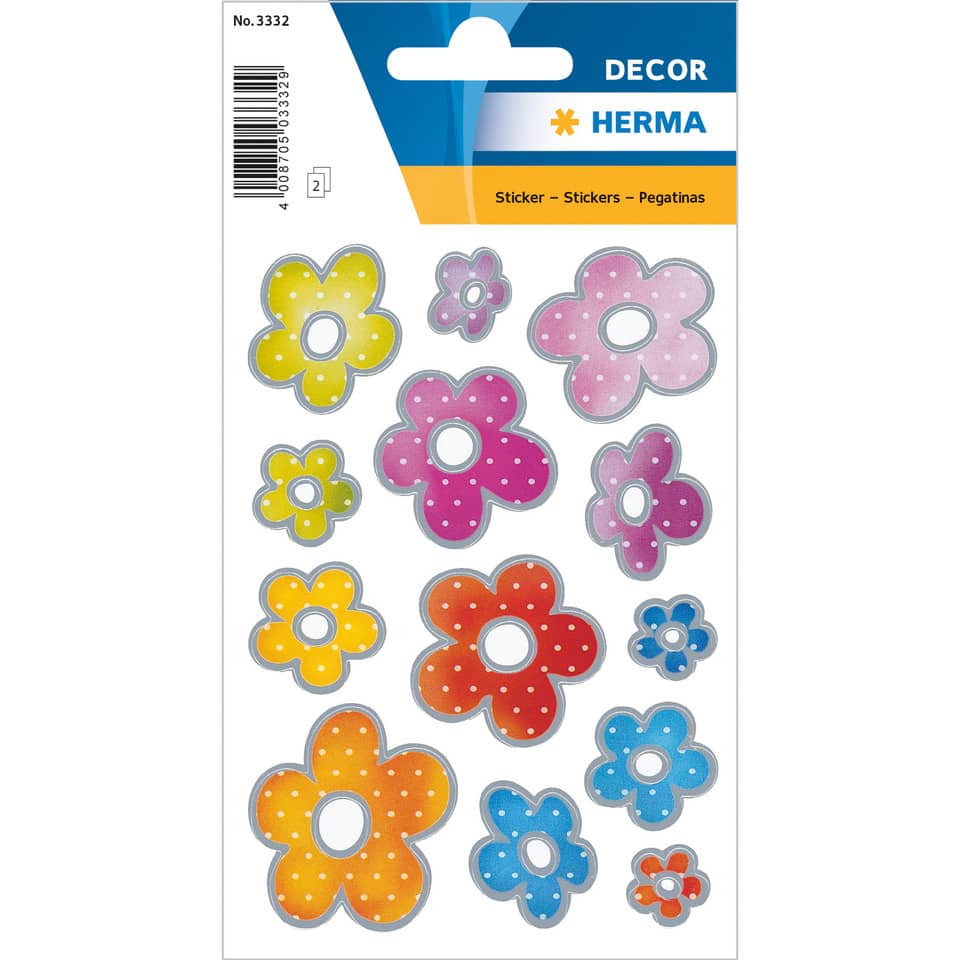 Blumen Aufkleber, Papieraufkleber, Kinder Bastelzubehör, Punktmuster, bunte Blumen